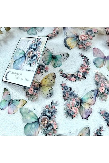 H 30 PCs Butterfly Flower Themed DIY Decorative Stickers Pack Decorative Stickers For Scrapbook Lab.