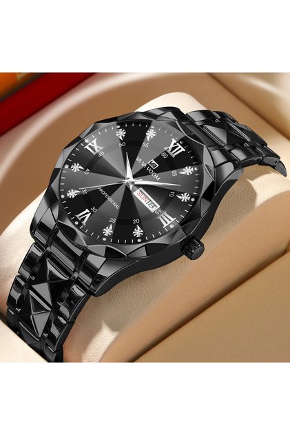 2733-H Men Watch Water Diamond Luxury Night Glow Double Calendar Quartz Movement 41mm Blue Gold Stai