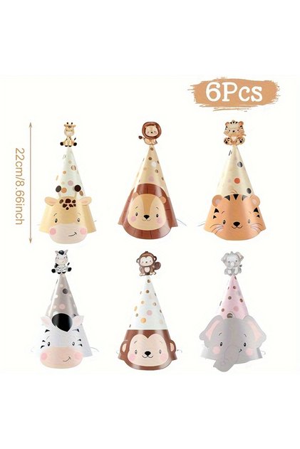 6pcs 6pcs Woodland Theme Paper Hat,Jungle Safari Birthday Party Decoration,Happy1StBirthday Party Ha