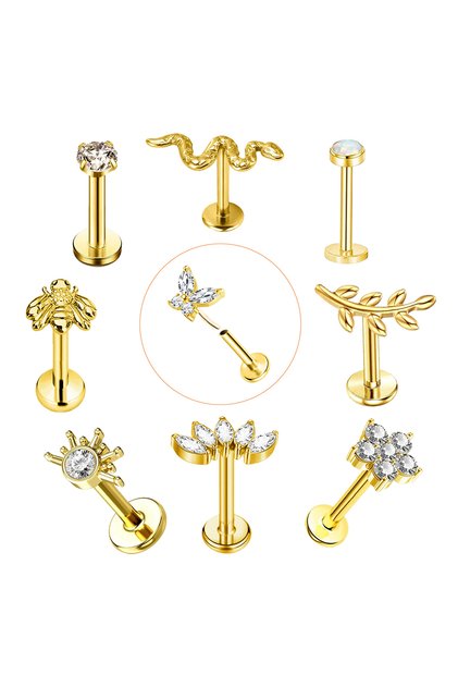 Geometric body Labret, Lip Piercing Jewelry S9-10pcs-golden EVISPOL 16G Hypoallergenic Stainless Ste