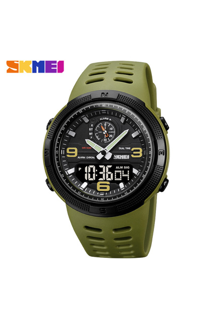 army green-black 1655 Sports Digital Watch for Men Dual Display Waterproof Student Elect