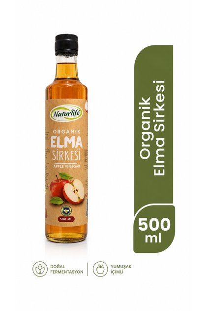 %100 Organik Elma Sirkesi 500 ml - Doğal Fermente, Filtresiz, Sirke Anası İçeren Cam Şişe