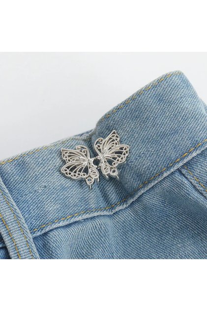 مشبك خصر قابل للتعديل من Butterfly1-Silver للجينز، لا يتطلب خياطة، زر فراشة A