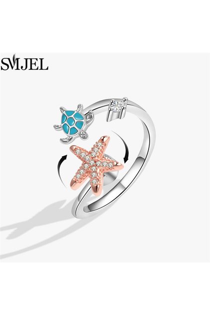 resizable TJZ492 Luxury Anti Stress Anxiety Rings Fidget Spinner Ring Adjustable for Women Cute Flow