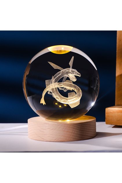 Rayquzaz Pokemon 6cm 3D Crystal Ball Gengar Pikachu Rayquaza Planet Night Light Laser Carving Glass