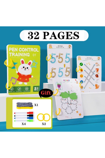 32 PAGES-A Reusable Magic Tracing Workbook with Pen & Eraser - Tracing Book for, Drawing Practice,