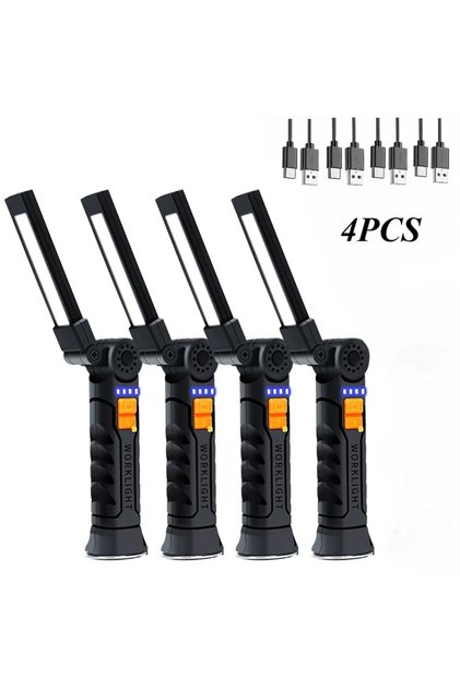 Small-4PCS USB Flashlight Rechargeable Built-in Battery Camping Torch LED Work Light with Ma