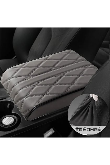 Gray Wave Embroider PU Leather Car Armrest Mat Center Console Arm Rest Protection Cushion Auto Armre