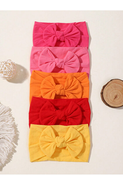 FD228-5B 5Pcs/lot Bright Nylon Solid Color Baby Headband Set 3.5inch Bowknot Casual Headties Soft an