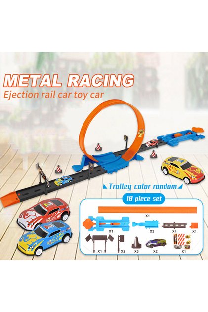18pcs orange Hot Stunt Speed Double Car Wheels Model Racing Track Diy Assembled Rail Kits Catapult R