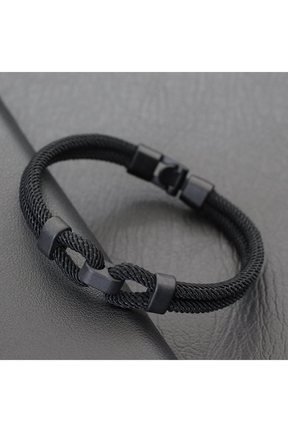 black Personalized Thread Bracelet For Men Grade A 4mm Round Milan Rope Braslet Bangle For Hombre 6