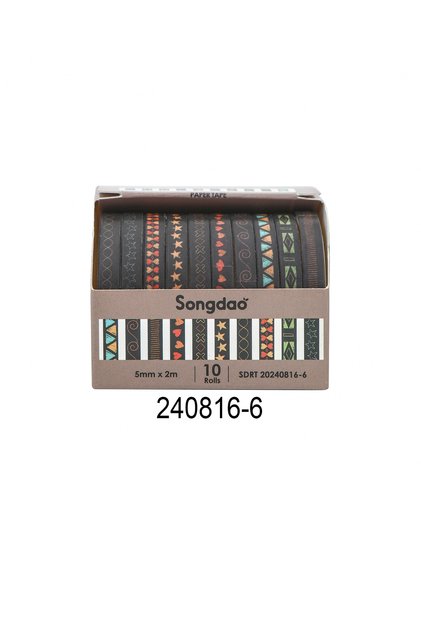 20240816-6 10 Rolls/Box of Plant Flower Washi Paper Tape, Geometric Line Pattern Decoration Material
