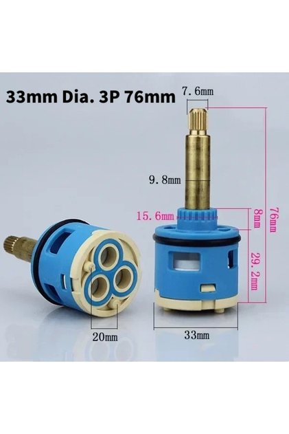 33mm Dia. 3P 76mm 1PC Watersaving Replacement Ceramic Spool Shower Room Faucet Water Mixer Tap Cartr