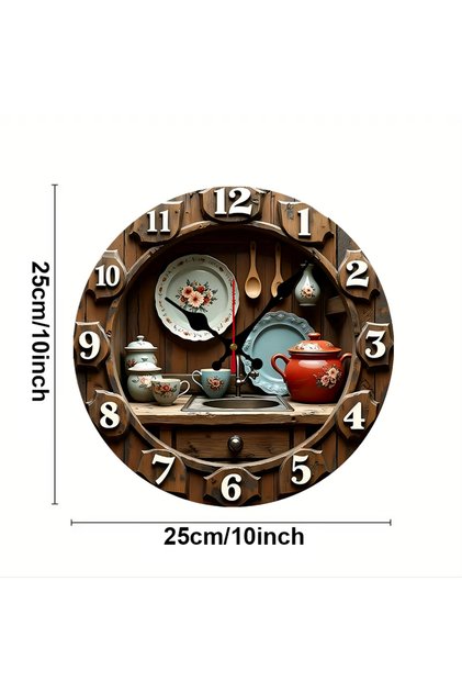 10 inch GZ-WYT09150041 2D Flat Vintage Kitchen Design Wooden Round Silent Hanging Wall Clock,For Liv
