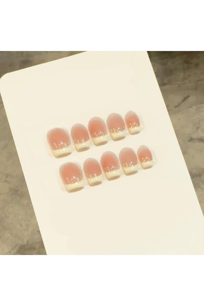 S 10pcs Handmade French Cat Eye Press on Nails Ins Simple Nude Pink Sweet Girl Fake Nails Reusable W