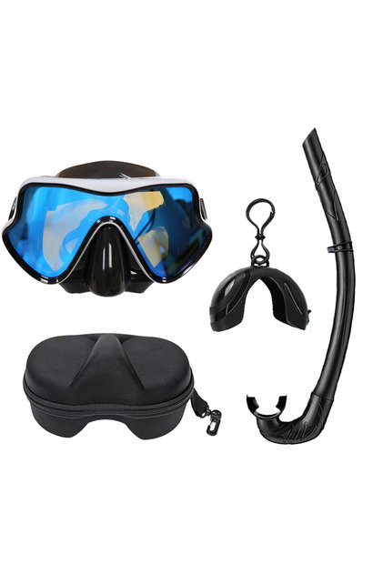 White---Blue--- Snorkeling Mask Diving Goggles Full Wet Silicone Foldable Tube Mirror Tempered Glass