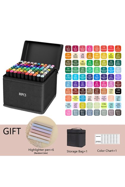 80PCS 24-262 Colors Alcohol Drawing Markers Dual Tip Permanent Art Sketch Markers for Illustration S