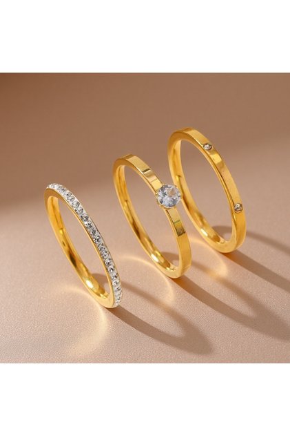 8 Gold 3pcs Set Yupsk 6pcs/3pcs Stainless Steel Stacked Rings for Women Fashion Zircon Inlaid Nails