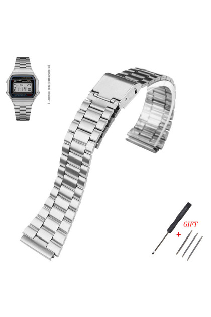 18mm Silver Watch Band for F-91W F105 F108 A158W A168 AE1200 AE1300 Replacement Watchstrap Metal Ba