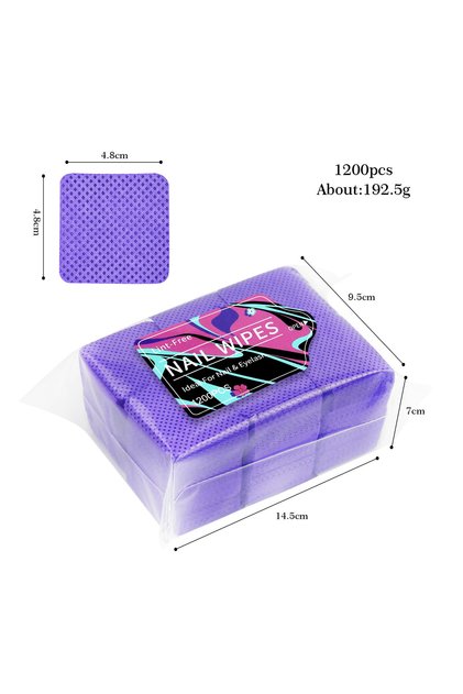 1200 Packed Purple 1080pcs Boxed Nail Art Lint-Free Eyelash Glue Wipes Paper Gel Polish Remover Clea