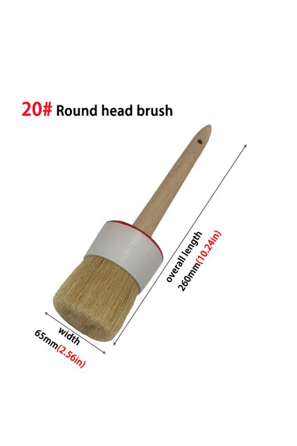 tfyts-20 Round Head Brush Wooden Handle White Pig Mane Tool Decoration Painting Latex Coating Cleani