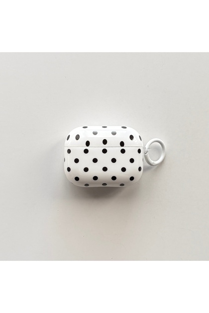 for AirPods Pro2 WHITE Simple Fashion White Polka Dot Pattern Black Glossy Protective Earphone Case
