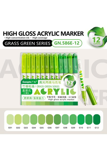12 colors - E GuangNa 12 Colors/box Direct Liquid Hardhead High-gloss Acrylic Marker, for Student No