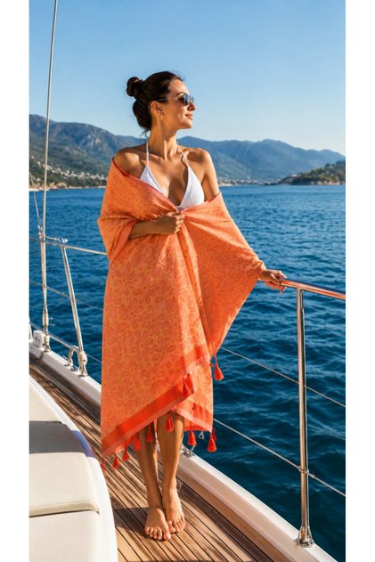 100% Cotton Natural Peshtemal | Soft Textured | Fast Drying | Orange