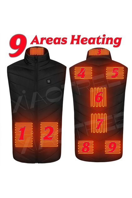 Asian size XL 9Areas Black 28/9 Areas Heated Vest Men Jacket Heated Winter Womens Electric Usb Heate