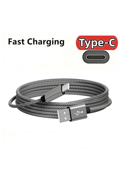 كابل شحن USB A إلى Type C بطول 3 متر، كابل بيانات من النايلون، شاحن سريع لهواتف أندرويد