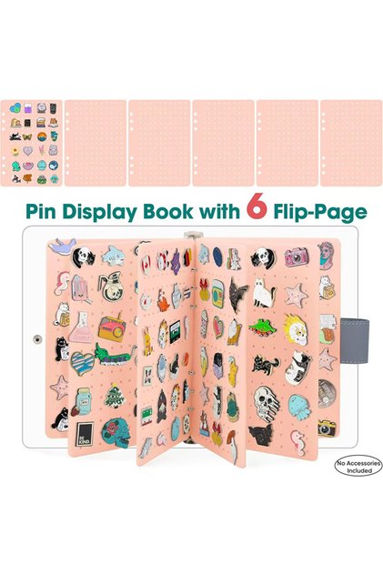 Pink Felt Pin Brooch Display Storage Book DIY Badge Charms Organizer Booklet Metal Badge Chest Souve