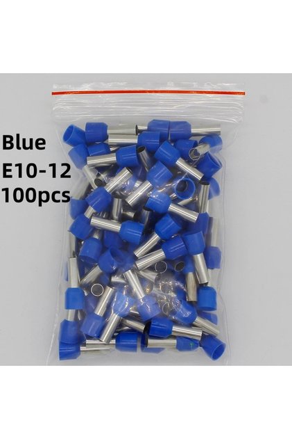 100pcs Blue 100PCS/Pack E10-12 Tube Insulating Insulated Terminals 10MM² Cable Wire Connector Insula