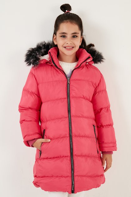 Plush Lined Removable Hooded Water Resistant Coat Girl's COAT 5761910