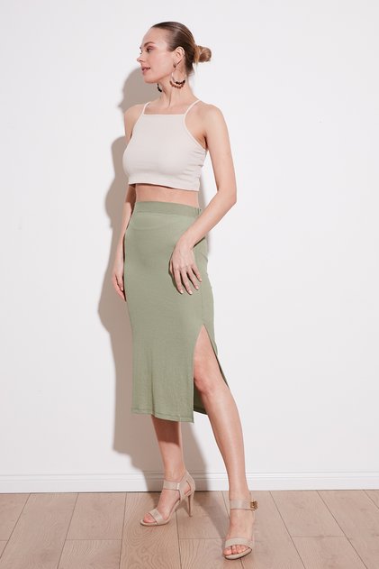 High Waist Slit Slim Fit Midi Skirt SKIRT5865600
