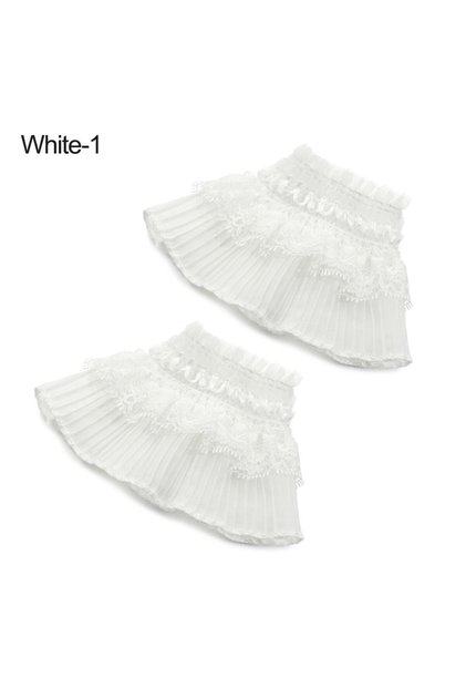 white-style1 1Pair Sun Protection Arm Cover Sweater Decorative Scar Cover Lace Cuffs Fake Sleeve Det
