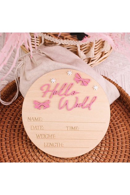 Other 15cm deep pink Ylsteed hello world newborn name sign dusty pink butterfly star deco baby birth