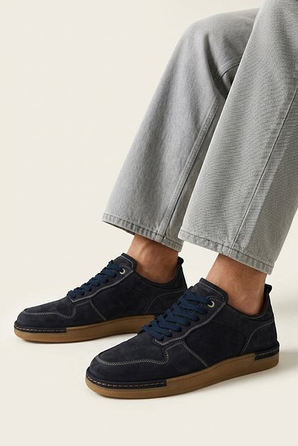 , Men's Genuine Leather Casual Shoes 1611064Z221 Navy Blue