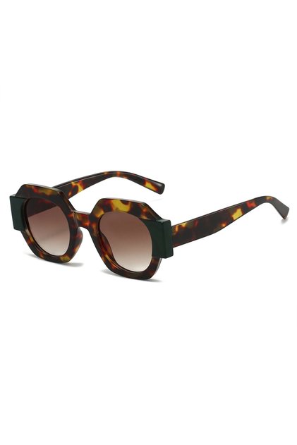 Leopard Tea New Hexagon Unique Sunglasses Women Brand Designer Color Patchwork Retro Female Shades T