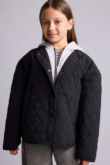 Water Repellent Quilted Snap Fastener Inner Lining Zippered Lightweight Puffer Coat Girl Child H2935A826Au