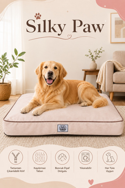 Silky Paw, Kedi ve Köpek Yatağı Çıkarılabilir Kılıf, Kolay Temizlenebilen, Konforlu, Kaydırmaz Tabanlı