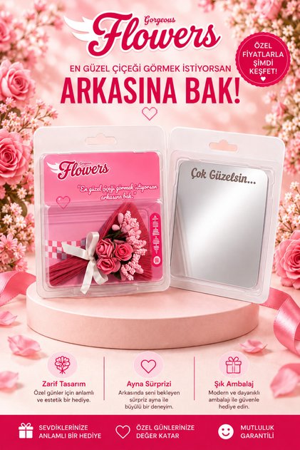 Minik Buket Aynalı Mini Çiçek Buketi Sevgiliye Özel Hediye Özel Tasarım Hotter Flowers