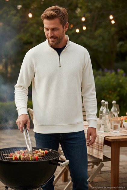 Cotton Regular Fit Half Zipper Stand Collar Sweat Men's Sweat 5905716