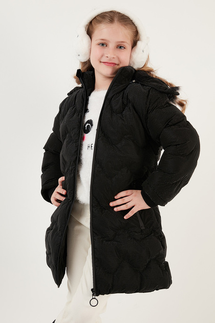 Plush Lined Winter Girls' Coat with Removable Collar and Hooded