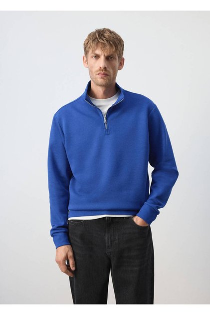 Fermuarlı pamuk karışımlı sweatshirt
