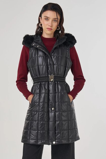 Faux Fur Inflatable Vest Black