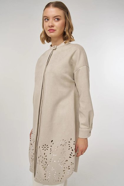 Laser Cut Suede Tunic Stone