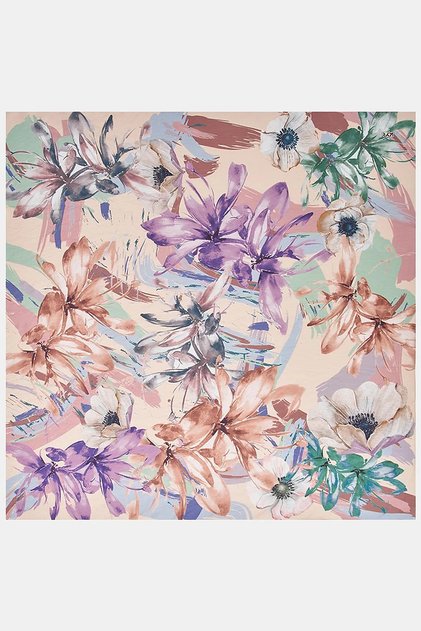 Mixed Floral Patterned Viscose Scarf Salmon