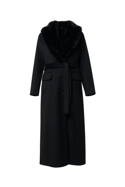 Fur Collar Stitched Coat Black