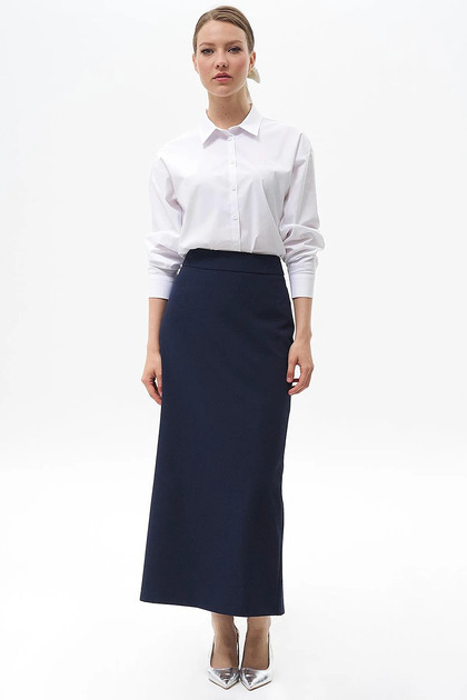 Pencil Skirt with Hidden Slit Detail in Navy Blue