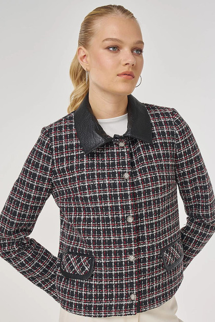 Tweed Jacket with Flap Pockets Black